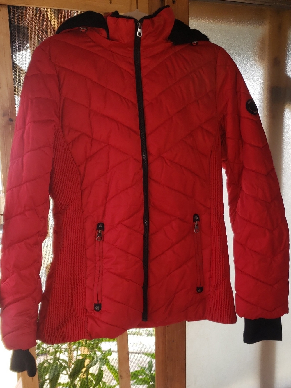 Nwot🔥Nautica Red Mechanical Stretch Puffer Jacket Hooded Winter Coat Medium